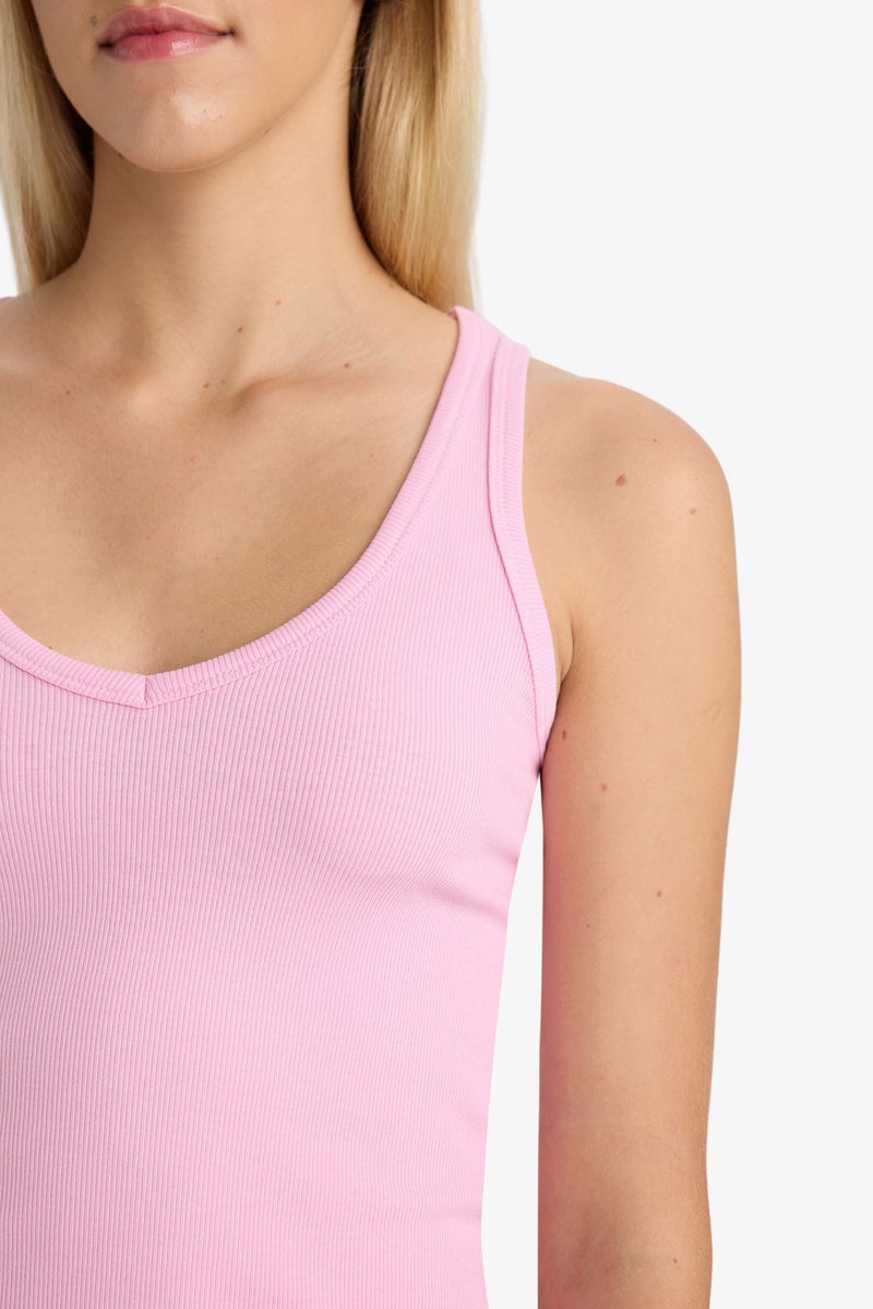 DeFacto Pink Woman Slim Fit Camisole V-Neck Tank Top Casual - Image 5